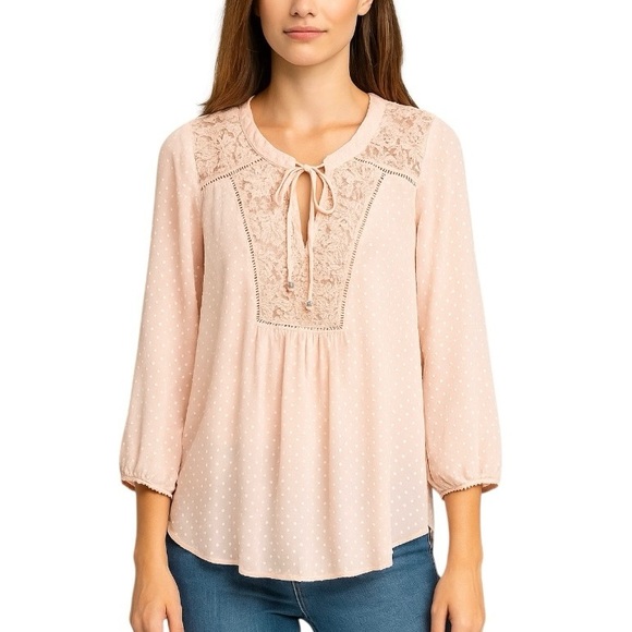 Zac & Rachel Swiss Dot Semi-Sheer Peasant Blouse - Picture 1 of 9